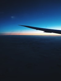 the wing of an airplane at dusk