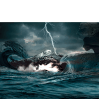 a picture of a man in the ocean with a lightning bolt