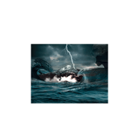 a picture of a stormy ocean with a lightning bolt
